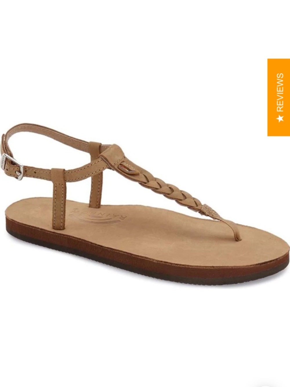 Rainbow Sandals Tan Braided T-Strap Sandal with Buckle